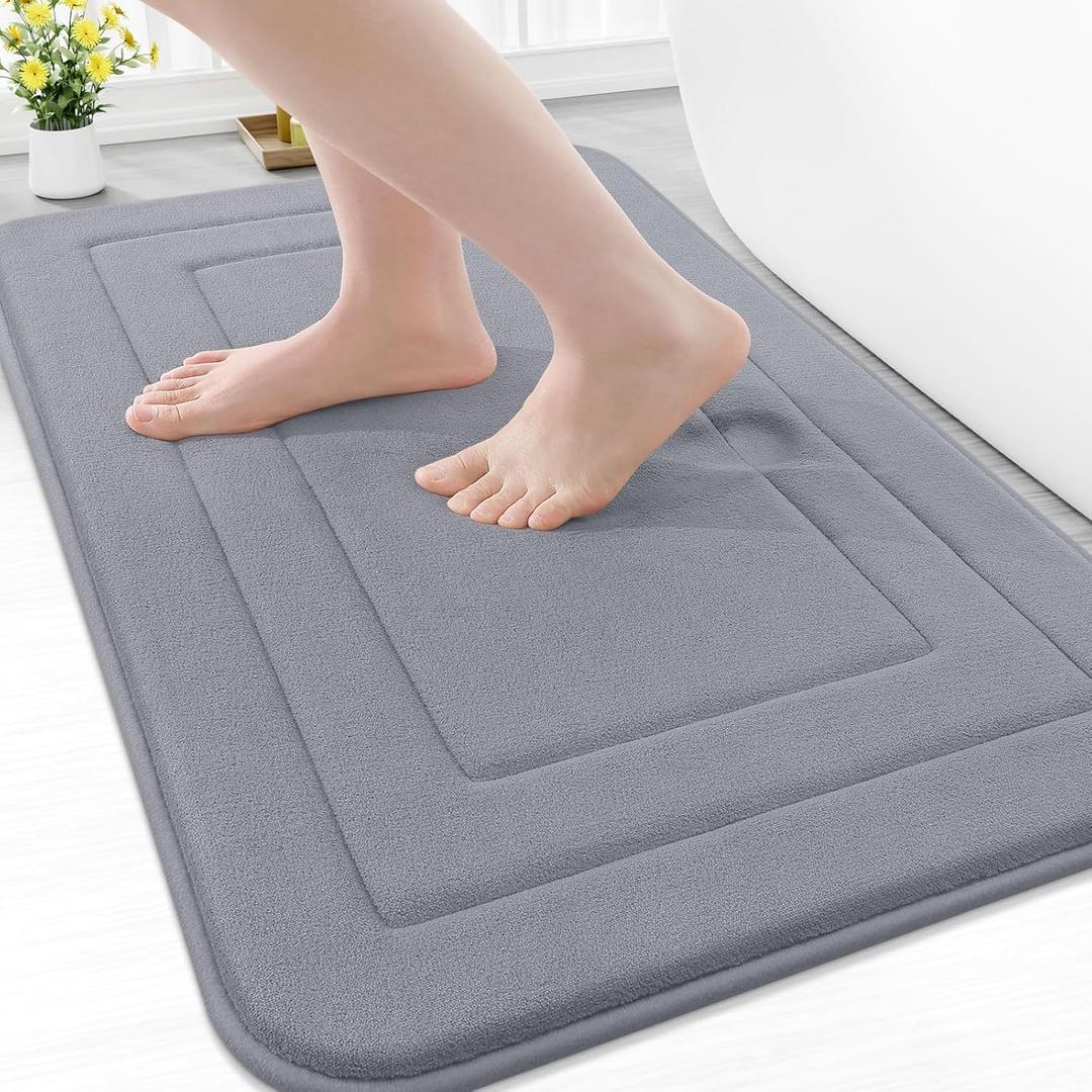 Arotive Memory Foam Bathroom Rug Mat 30x20, Ultra Soft and Absorbent Bath Mat, Machine Wash Dry, Comfortable Bath Rug Carpet for Bathroom Floor, Tub and Shower, Medium Grey