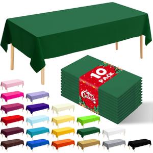 10 Pack Premium Disposable Plastic Tablecloth 54" X 108" Rectangle Table Cover for Birthdays Weddings Christmas Anniversary Buffet Table (Green)