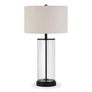 Henn&Hart 28" Tall Table Lamp with Fabric Shade in Blackened Bronze/White, Lamp, Desk Lamp for Home or Office