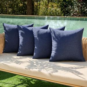MIULEE Pack of 4 Decorative Outdoor Throw Pillow Covers Linen Waterproof Pillow Covers Farmhouse Cushion Cases for Patio Garden Tent Balcony Couch Sofa 18x18 inch Navy