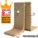 Value 2-Pack 23.6 Inch L-Shaped Cardboard Cat Scratcher, Dual Use (Vert/Horiz) Scratch Pad with Toy Balls, Wall-Mountable Furniture Protector Cat Scratchers for Indoor Cats, Couch & Wall
