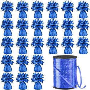 Yunsailing 24 Pcs Heavy Balloon Weights Metallic Anchor, 0.33 lb (5.3 oz) Each Table Weight and 1 Roll Iridescent Ribbon for Outdoor Wedding, Graduation, Birthday Party Decorations(Blue)