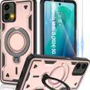 for Moto G 5G 2024 & Moto G Play 5G 2024 Magnetic Case,Compatible with MagSafe & [HD Screen Protector2],Metal Rotated Kickstand,Military Grade Drop Proof Anti-Fingerprint Protective,Rose Gold