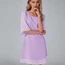 LookbookStore 3/4 Sleeve Dress for Women Shift Cute Summer Tunic Floral Lace Dresses (Purple, S)