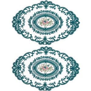 uxcell 2Pack Retro Lace Placemat 12x16-in Oval Embroidered Table Place Mats French Crochet Doilies Coasters Cup Mat for Home Wedding, Dark Green