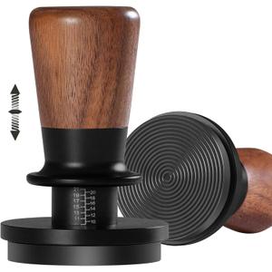 PUSEE 58mm Espresso Tamper,Calibrated Tamper with 30lbs Double Spring Loaded Tamper Walnut Wood Coffee Tamper for Barista Home,Titanium PVD Coating Base Tamper Espresso Tool Fits 58mm Portafilters