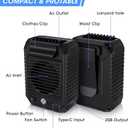 2 x Deller Portable Fan Rechargeable Personal Fan with 10000mAh Waist Clip On, 24H Runtime 3-Speed Hands-Free Shirt Fans, 6500RPM Wearable Neck Fans for Outdoor, Camping, Hiking, Travel (Black-01)