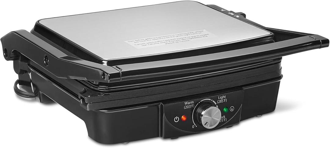 Amazon Basics Panini Press & Electric Indoor Grill with Temperature Control, Non-Stick Ceramic Plates, Black