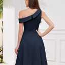 Dressystar Women One Shoulder Ruffle Wedding Guest Dress Spring A Line Wrap Knee Length Cocktail Formal Dresses with Pockets (Blue, M)