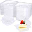 100 Pack Clear Plastic Square Hinged Food Clamshell Container, Disposable To Go Cake Slice Container,Clear Plastic Clamshell Food Containers for Cookies, Desserts, Fruits, Salads, Sandwiches