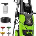 Pressure Washer, Power Washer Adjustable Touch Screen with 35FT Power Cord, 20FT Hose, 4 Nozzles for Driveways Furniture or Cars, Olive