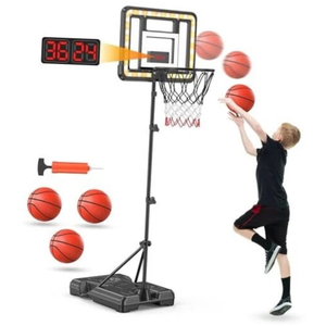 Kids Indoor Basketball Hoop with Scoreboard & Timer,Toddler Adjustable Height 3ft5.8ft Basketball Hoop with Stand Goal Toy for Outdoor Backyard,Sports Game Play for Boys Age 3 4 5 6 7 8