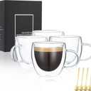 Espresso Cups Set Of 4,Double Wall 5OZ Hand Blown Espresso Shots Glass,Espresso Coffee Mugs In Gift Box,Perfect For Espresso,Latte,Cappuccinos,Tea Bag,Juice