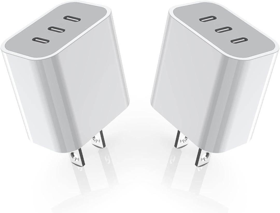 iPhone 16 Charger Block,USB C Charger [2 Pack] 35W 3-Port Wall Cube Fast Type C Charging Block PD Power Adapter for iPhone 16/16 Pro Max/15/15Pro/14/14 Pro/13 Pro Max/12/11, iPad,Galaxy,Pixel 4/3