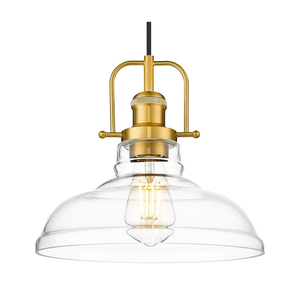 FEMILA 11" Gold Pendant Light Fixture, Vintage Pendant Lighting with Clear Glass Shade for Kitchen Island, Adjustable Hanging Light, Brushed Gold Pendant Lights, 4FY09-MP BG