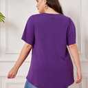Plus Size Tunic Tops for Women Short Sleeve Summer Casual Tunics with Leggings Loose Fit Pleated Dressy Blouses (Purple)