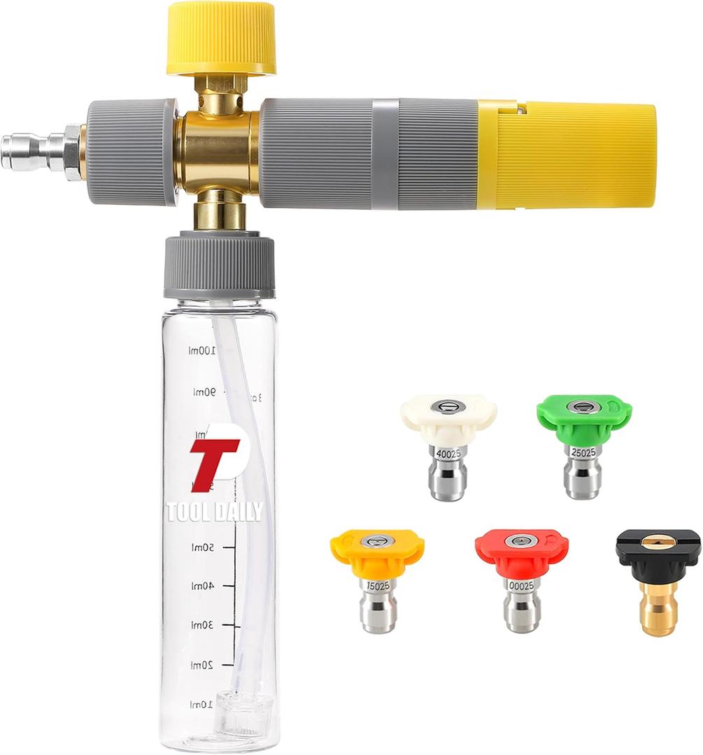 Tool Daily Foam Cannon, Small Foam Cannon for Pressure Washer, 5 Power Washer Nozzle Tips, 1/4 Inch Quick Connect