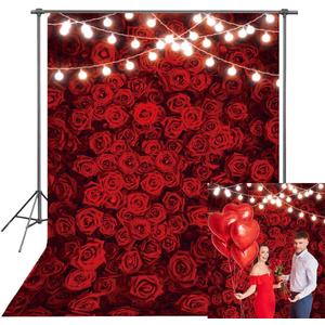 Red Rose Backdrop Vintage Romantic red Floral Photography Background for Wedding Party Anniversary Bridal Shower Birthday Party Valentine's Day Decorations Photo Booth Props (5X7FT)