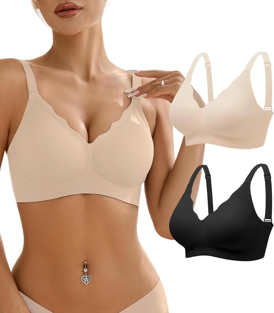 Wireless Bras for Women Bralette - Womens Seamless Push Up Full Coverage Wirefree Padded Sleep Bra with Support and Lift (L)