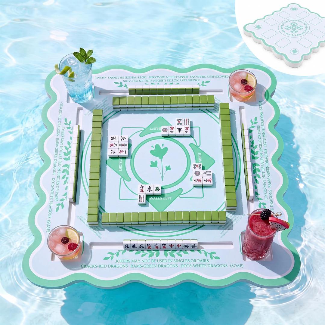 Junkin Floating Mahjong Table Mat for Pool Scalloped Double Sided Waterproof Game Tray for Poker Cards Dominoes EVA Mahjong Table Poker Float Board Water Game Tables for Hot Tub Beach Party(Fashion)
