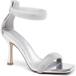 Coutgo Women's One Strap Heeled Sandals Square Open Toe Stiletto Heels Ankle Buckle Strap Summer Pump Shoes (6)