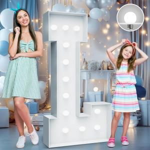 4FT Marquee Light Up Letters - Cool White Light Up Letters L with Fixed Water Bag, Party Decoration Large Marquee Light Up Letters can Be Used for Wedding Decoration, Birthday Party Decoration