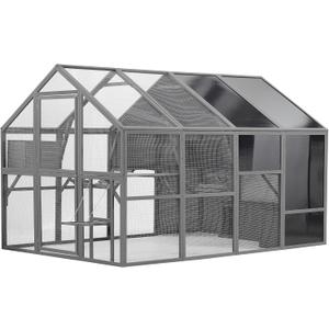 Wooden Catio Enclosure,Cat Cage Outdoor with Weatherproof Roof,Cats Scratcher Ramp,Space Capsule Bed,Bridges and Resting Houses,Platforms,for Walk in Kitten Kennel,Gray