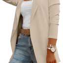 Womens Casual Long Sleeve Blazers Solid Color Knit Blazer Work Office Open Front Blazer Jacket (Beige, M)
