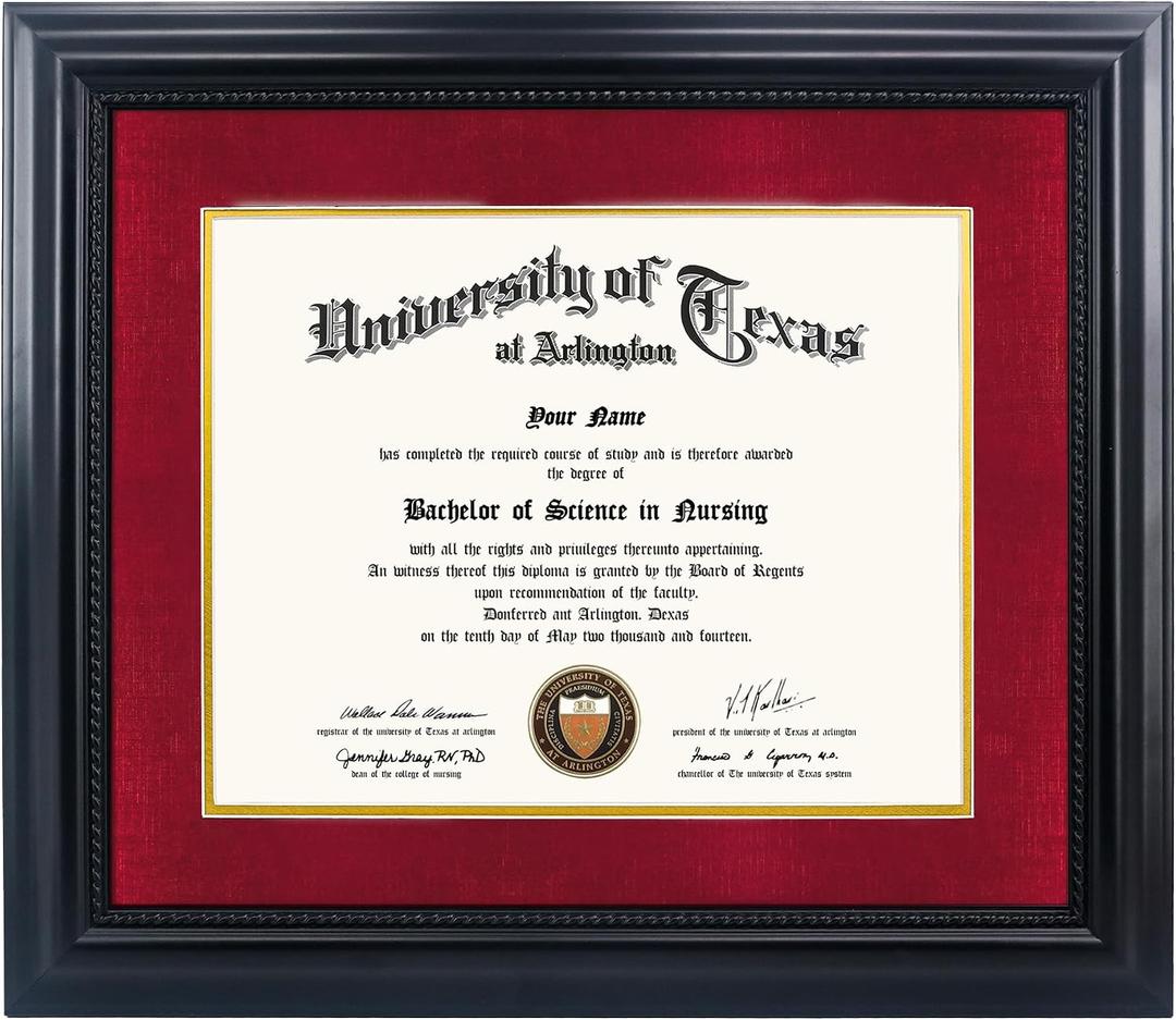 GMFrames 11x14 Diploma Degree Frame with Red Mat or Display 15x18 Certificates without Mat,Solid Wood,Black Finish with Intricate Black Rope Detail,UV Protection Acrylic