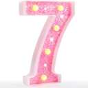 LED Marquee Letter Lights, Light Up Letters Glitter Alphabet Letter Sign Battery Powered for Night Light Birthday Party Wedding Girls Gifts Home Bar Christmas Decoration (7, Pink)
