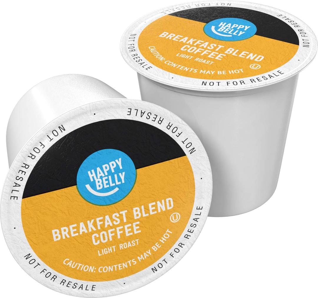 Amazon Brand - Happy Belly Light Roast Coffee Pods, Breakfast Blend, Compatible with Keurig 2.0 K-Cup Brewers, 100 Count (EXP 07/26/27)