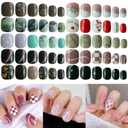 LoveOurHome 240pc Short Square Press on Nails Glossy Mixed Colored Stars Heart Marble Flower Cloud Design Round Fake Nails Kit Full Cover Artificial Fingernails 12 Sizes for Women Girls Kids