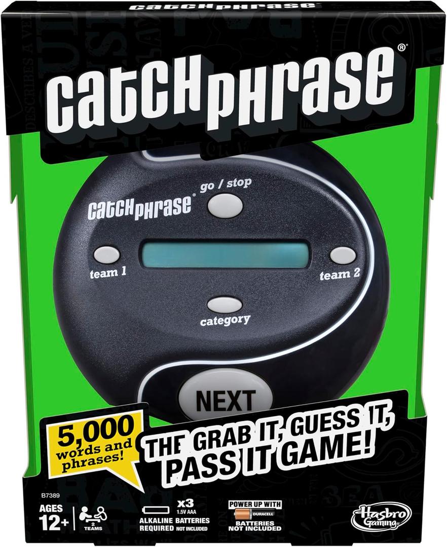Hasbro Gaming Catch Phrase Electronic Game | Fun Active Handheld Party Games for Adults, Teens, and Kids | Ages 12+ | 4 or More Players, 2 Teams | Portable Family Travel Games 