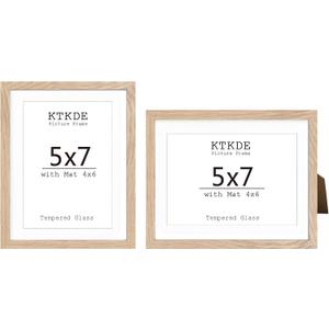 KTKDE 5x7 Picture frame Set of 2,4x6 with mat 5x7 without Mat,Modern Style Wood Composite Frame, Real Glass, Studio Gallery frame Wall Mount and Tabletop Display Family Friends Wedding Ideal Gift