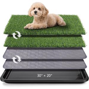 ondware Dog Grass Pad with Tray Dogs Potty Tray - 3-Layer Indoor Potty with 2 Grass Patches and 2 Washable Pee Pads for Puppies Senior Dogs Apartments Balconies RVs Patios Homes(30x20 in)