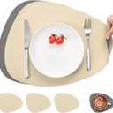 Myir JUN Placemats, Dual-Sided Placemats Waterproof Faux Leather Placemats Set of 6 Place Mats and Coasters Non-Slip Washable Table Mats for Dining Table (Gray Wheat, Set of 4)