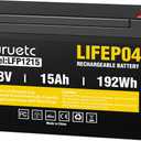 Feuruetc 12V 15Ah Deep Cycle LiFePO4 Battery, 3000+ Cycles, Maintenance-Free Battery for Fish Finder, Scooter, Security System, Solar System, UPS etc Rechargeable Lithium Iron Phosphate