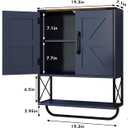 RUSTOWN Farmhouse Medicine Cabinet with 2 Barn Door, Boho Wood Wall Mounted Storage Cabinet with Adjustable Shelf and Towel Bar, 3-Tier Bathroom Cabinet for Bathroom (Navy Blue and Walnut), 19.3 inches x 26 inches x 7.1 inches