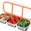 6 Pack Leakproof Stainless Steel Snack Containers with Lids, Reusable 3 Compartment Lunch Container, Stackable Snack Bento Box for Work, Travel & Picnic