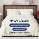 Duvet Cover Queen Size Set - Extra Soft Queen Duvet Cover 90" x 90" with 2 Pillow Shams - Hotel Luxury, Easy Care and Fade Free w/ Zipper Closures & Ties - All Season, Comfy, Cozy & Breathable (Ivory)