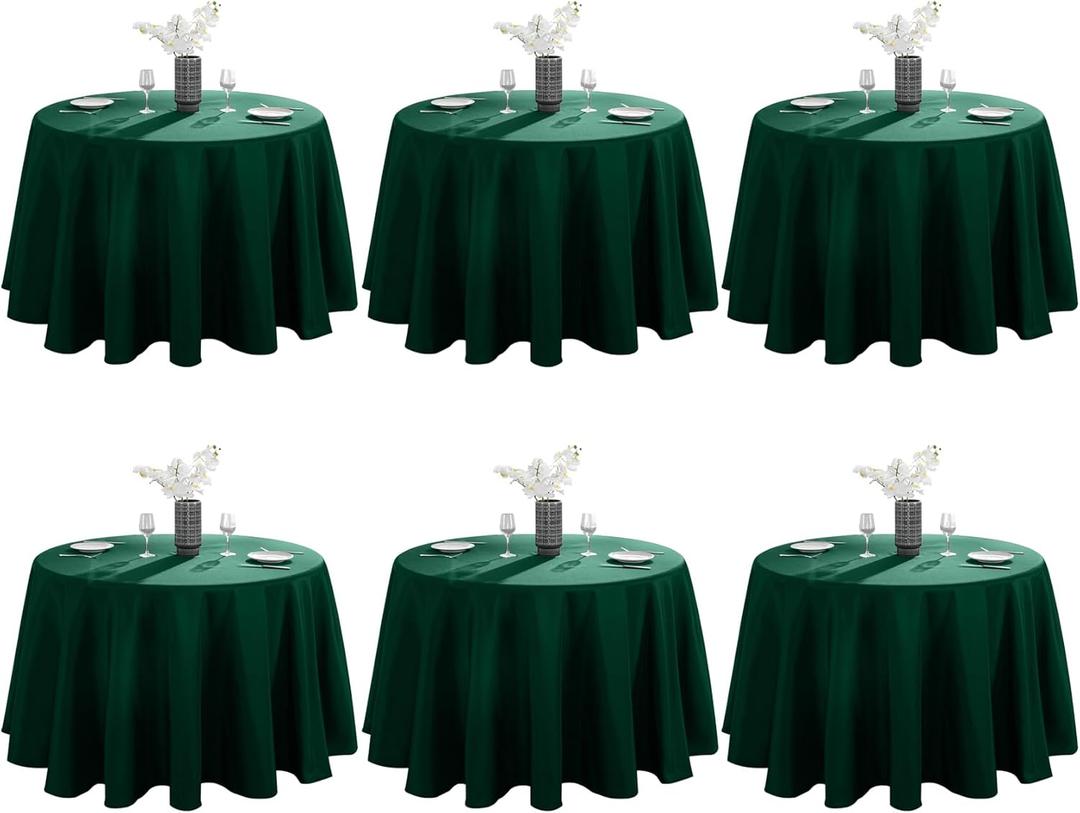 VidaFete Tablecloth 6 Pack 120inch Round Table Cloth Polyester, Stain Wrinkle Resistant Polyester Dining Table Cover for Kitchen Dinning Party Wedding Round Tabletop Buffet Decoration (Green)