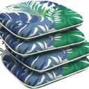 Set of 4 Outdoor Chair Cushions with Ties,Water Repellent Patio Chair Pads 17"x 16" for Outdoor Furniture,Round Corner Seat Cushions for Garden Yard Kitchen Islamorada Blue Green