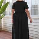 Nemidor Plus Size Maxi Dresses for Curvy Women Summer Casual Loose Short Sleeve Long Beach Dress with Pocket (Black, XL)