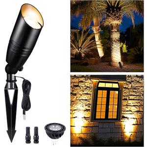 Low Voltage Landscape Spotlights, Black Outdoor LED 12V LED Lights, Waterproof Aluminum Uplighting for Tree House Garden with 5W MR16 Bulb 2700K