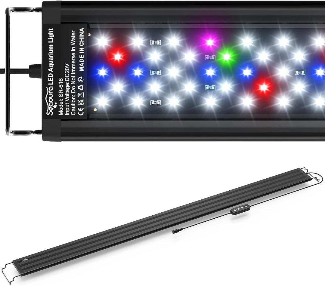 SEAOURA Led Aquarium Light for Plants-Full Spectrum Fish Tank Light with Timer Auto On/Off, 48-54 Inch, Adjustable Brightness, White Blue Red Green Pink LEDs with Extendable Brackets for Freshwater