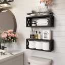 RICHER HOUSE Floating Shelves with Guardrail, Rustic Wood for Wall Dcor, Farmhouse Bathroom Accessories Mounted, Organizer over Toilet Storage, Kitchen, Living Room - Black