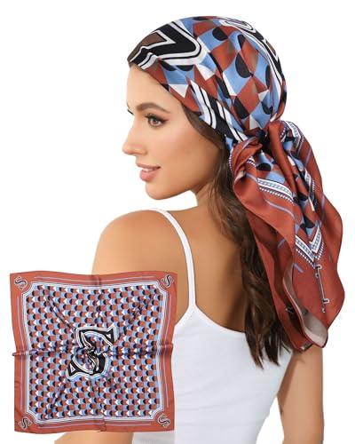 AWAYTR 35” Alphabet Head Scarf for Women Like Silk Scarf for Hair Scarves Hair Bandana For Women Headscarf Hair Wrap Scarfs Neck (S) Pack Of 2