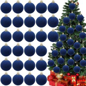Menkxi 30 Pcs Christmas Velvet Balls 1.97 Flocked Christmas Hanging Ornaments Handmade Velvet Balls Xmas Tree Ornaments Xmas Tree Bulbs for Wedding Anniversary Party (Blue)