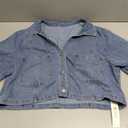 POTILI Women's Denim Top, Short Sleeve Cropped Denim Jacket Button Down Casual Jean Jacket Shirt with Pocket (Blue, XL)
