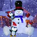 DearHouse 7Ft Lighted Christmas Inflatable Snowman with Three Cute Penguins, Building 3 LED Lights Outdoor Indoor Holiday Decorations Blow up Yard Inflatables Home Decor